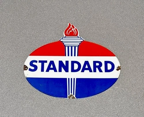 VINTAGE 12” STANDARD GASOLINE PORCELAIN SIGN CAR GAS OIL TRUCK MOTORCYCLE