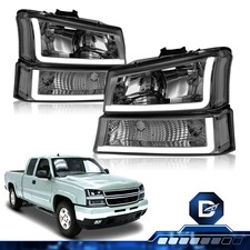 For 2003-2006 Chevy Silverado Avalanche Smoke Headlights Bumper Lamp W Led Drl