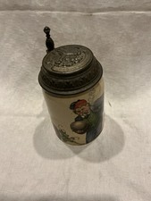 Antiker Villeroy & Boch Mettlach Bierkrug mit Zinndeckel – um 1900 – Motivkrug