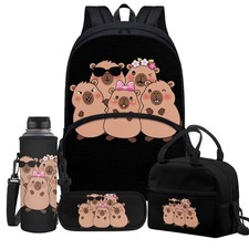 Funny Capybara Backpack Set of 4,Cartoon Capybara Theme Boy's School Backpack...