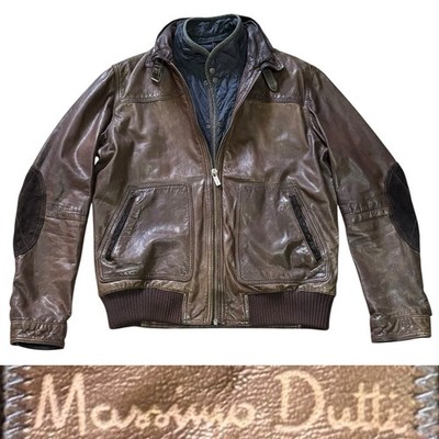 Massimo Dutti Bomber Leather Jacket Men s Size Medium In Brown