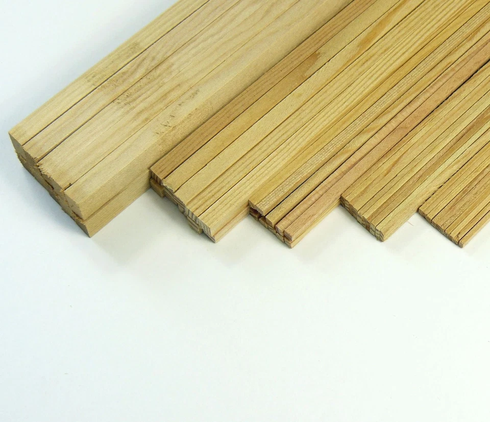 HOBBIES CRAFT AND MODELLING WOOD Spruce Stripwood Bundles of 10 - 3mm x 3mm