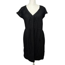 Old Navy Black Cotton Babydoll Peasant Flowy Beach Resort Dress w/ Pockets Sz L