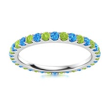 925 Sterling Silver Round Peridot  Swiss Blue Topaz Full Eternity Women Ring