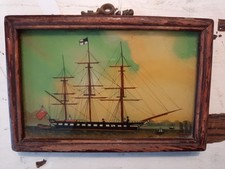 Miniature Peinture Fixé sous verre Angleterre milieu du XIX  un fier trois mâts