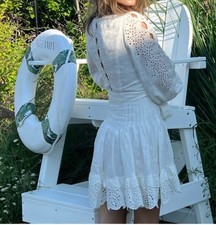 Zimmermann Helm Vine Eyelet Mini Dress Size 0P AU6/US2 White Linen Summer Bridal