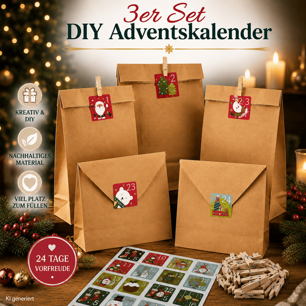3 X DIY Adventskalender Zum BefüLlen 24 PapiertüTen Klammern Sticker Weihnachten-image