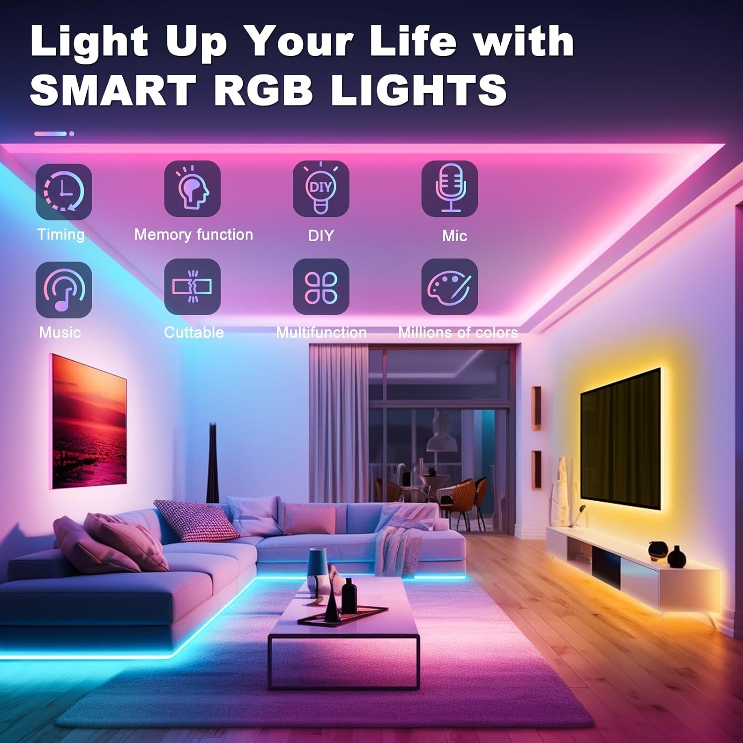 Ruban LED 10M avec synchronisation musicale et commande Bluetooth intelligente