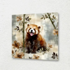 Red Panda Sitting In Snow Canvas 8x8 Framed Poster Home Decor Retro Animals