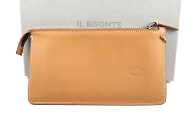 IL BISONTE Multipocket Lyra Leather Pouch Wallet Brown Italy 20×11cm