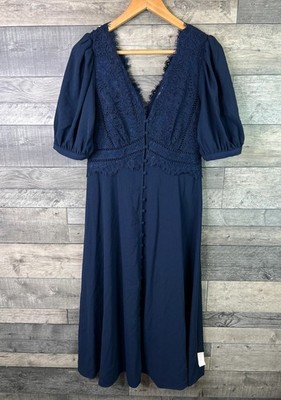 Monsoon Nancy Midi Dress Size UK 12 Navy Blue Lace Tea Wedding Event