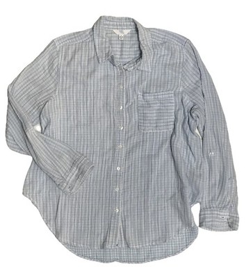 Time & Tru Blouse Size L Blue Stripes Lined Long Sleeves 2307