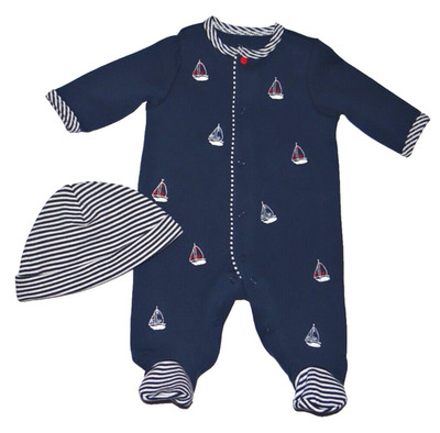 Baby boy clothes, Preemie, Little Me Footed Coveralls & hat set