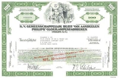 Philips N.V. - 1960's dated Electronics, Lighting & Utilities Stock Certificat