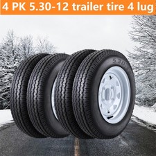 4pack 5.30-12 5.30x12 Trailer Tires W 12 Rim Wheels 4 Lug On 4 Load Range 4pack 5.30-12 5.30x12 Trailer Tires W 12 Rim Wheels 4 Lug On 4 Load Range