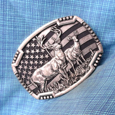 American Deer Hunter Belt Buckle Western Sportsman Cowboy Vtg 90s MSS .GMP350