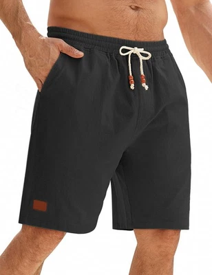 Short Homme Coton D'été Baggy Pantalon Court Taille Elastique Casual Plage - Photo 1/4