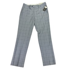 Alfani Mens Slim Fit Stretch Plaid Suit Pants Light Blue 34x32