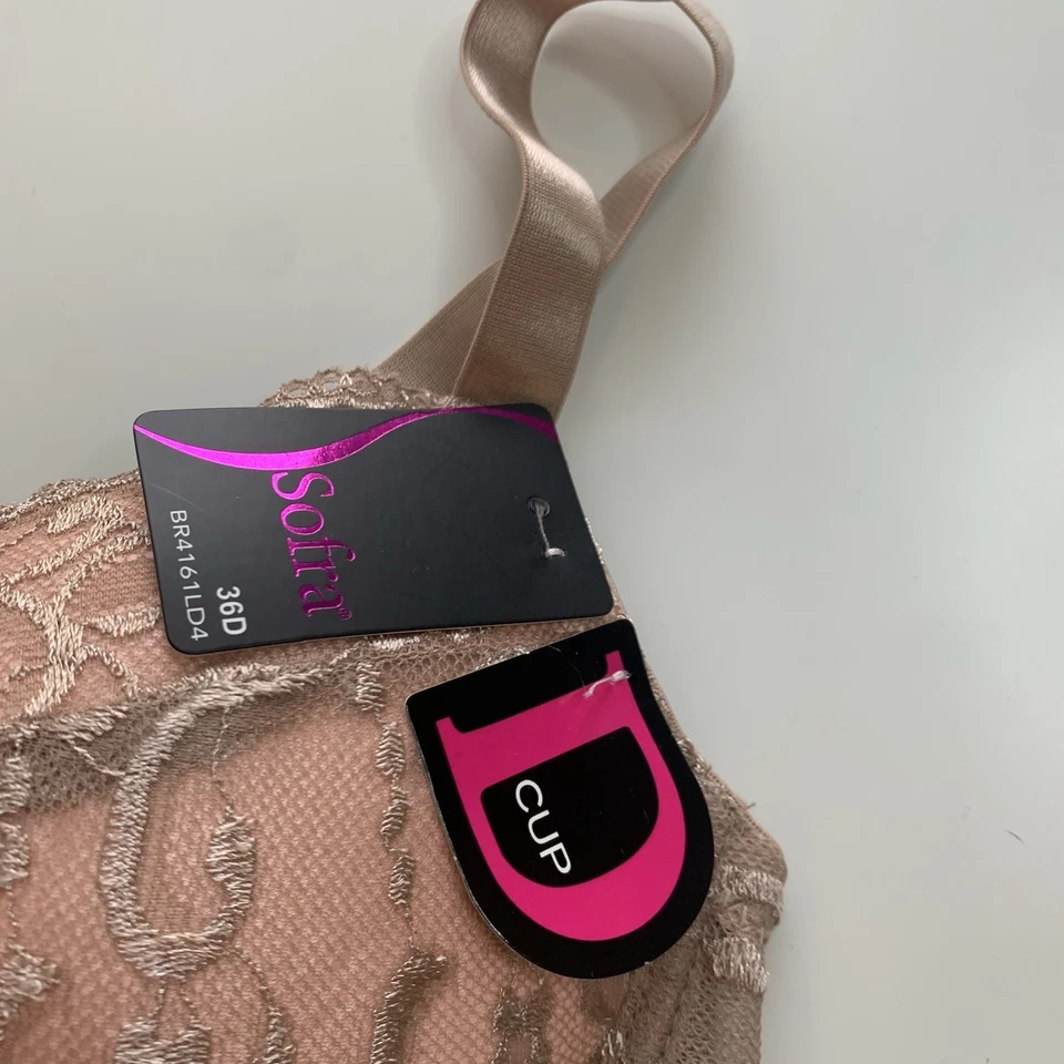 Sofra 36D Lace Bra Underwire Adjustable Straps Light Padding Tan Peach - Image 2 of 4