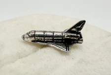 VTG Sterling Silver Signed Space Shuttle Lapel Pin Tie Tac Astronaut Rocket Read
