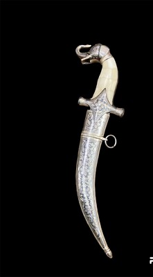 Antique Damascus Knife Mughal Dagger Blade Koftgari Silver Hand Carved Elephant