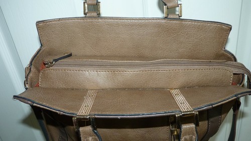 David Jones Womens Tote Bag Double Handles Faux Leather Brown Detachable Strap - Picture 9 of 12