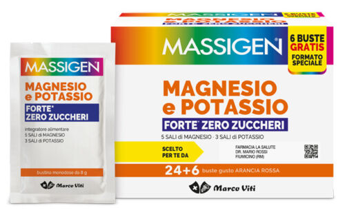 MASSIGEN MAGNESIO E POTASSIO FORTE - 30 BUSTE (24+6) - SPEDIZIONE ESPRESSA - Afbeelding 1 van 1