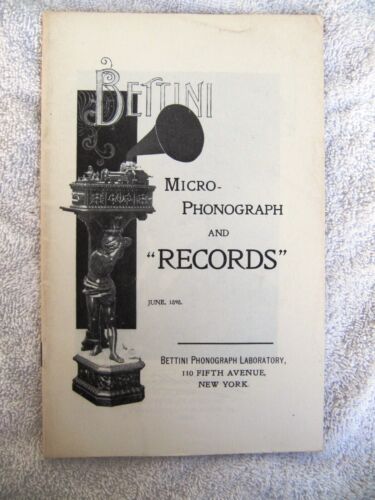 1898 BETTINI MICRO PHONOGRAPH And RECORDS Catalog George Johnson Blues Cylinder