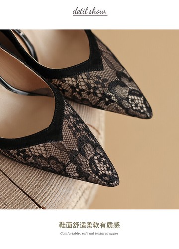 Sandali donna a punta tacco fine pelle pizzo rete sexy moda tacco alto - Foto 9 di 24