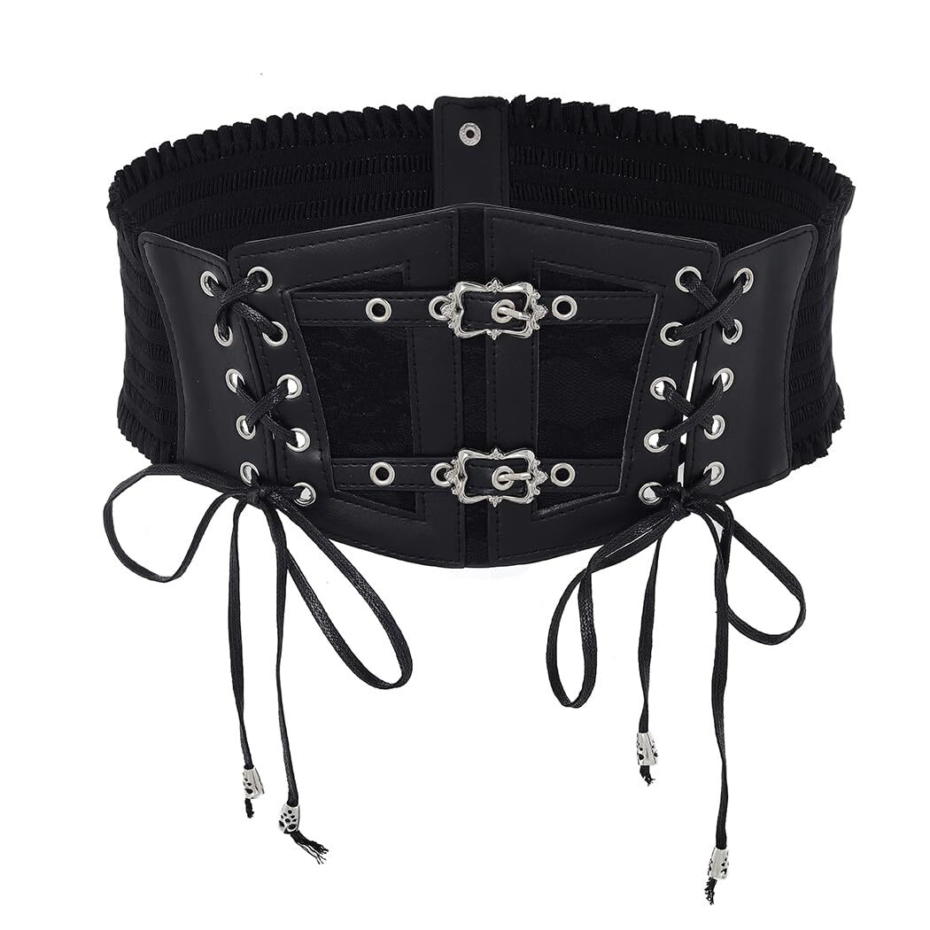 Lace-up Leather Corset Belt Elastic Tied Black Waspie Belt  display picture 2