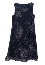 lauren ralph lauren Chiffon dress flare/fit 4 navy/white floral sleeveless Lined