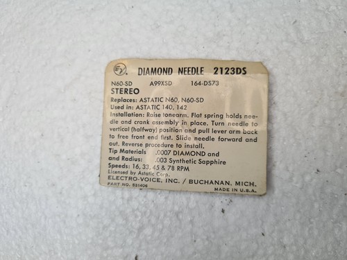 NOS Electro Voice Diamond Needle 2123DS Astatic N60 N60-SD 140 142 - Picture 2 of 2