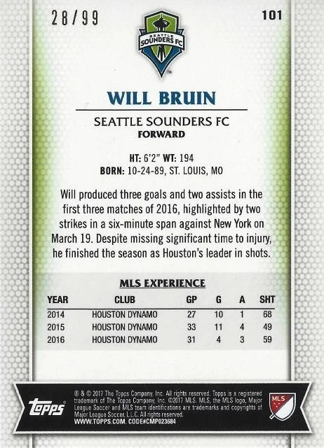 2017 Topps Major League Soccer Blue Parallel /99 (#101 - #110) -MLS - Image 2 of 4