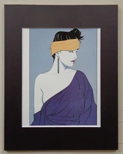 Patrick Nagel Art Print Woman Black Hair Off the Shoulder Dress Headband Earring