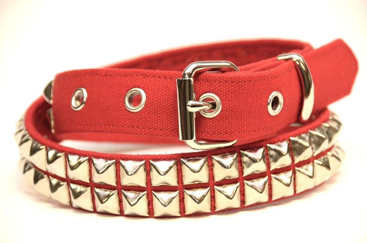 Two Row Pyramid Stud Red Canvas Belt Punk Rock Gothic 70's