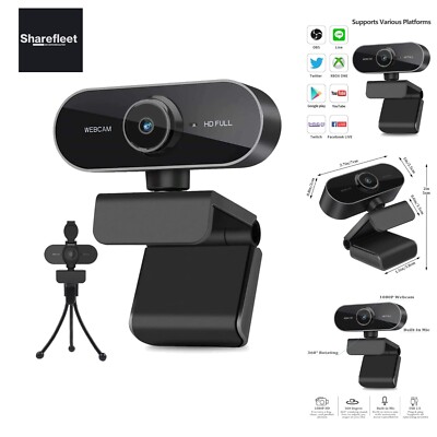 Full HD 1080P webcam with stereo microphone, PC camera for video chat and rec...