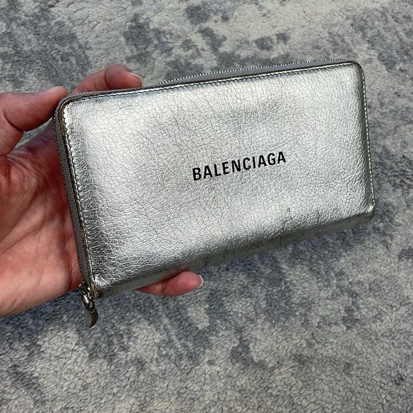 Balenciaga Long Continental Zip Around Wallet Silver