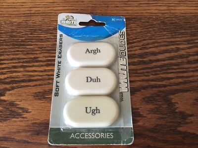 Package of 3 The Write Dudes Soft White Erasers Argh Duh Ugh New in Box NIB