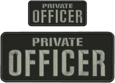 PRIVATE OFFICER Embroidery Patches 4x10 and 2x5 Hook On Back  GRAY ON BLACK