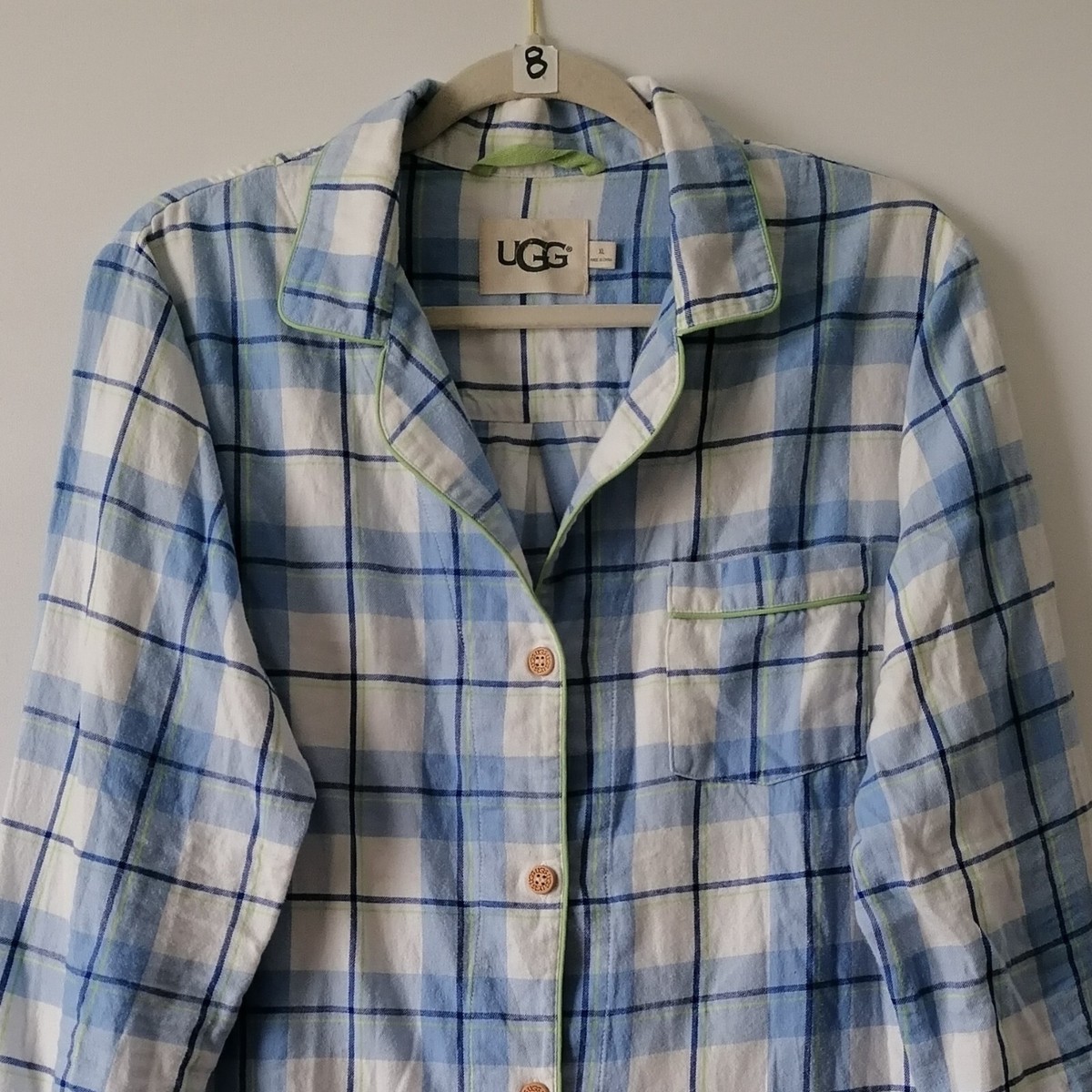 UGG Women's Blue White Plaid Long Sleeve Flannel Sleep Shirt Size XL View 3