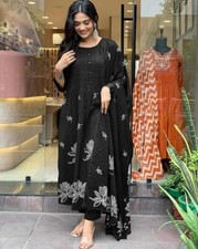 Women's Rayon Viscose Anarkali Printed Kurta with Pant  Dupatta Color May Vary 