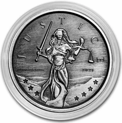 2021 Gibralter Lady Justice 1 Oz .999 Silver Capsuled Antiqued Coin - Picture 1 of 3