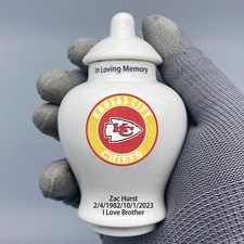 Ceramic Mini Urn for Kansas City Chiefs Football Theme, Custom Text