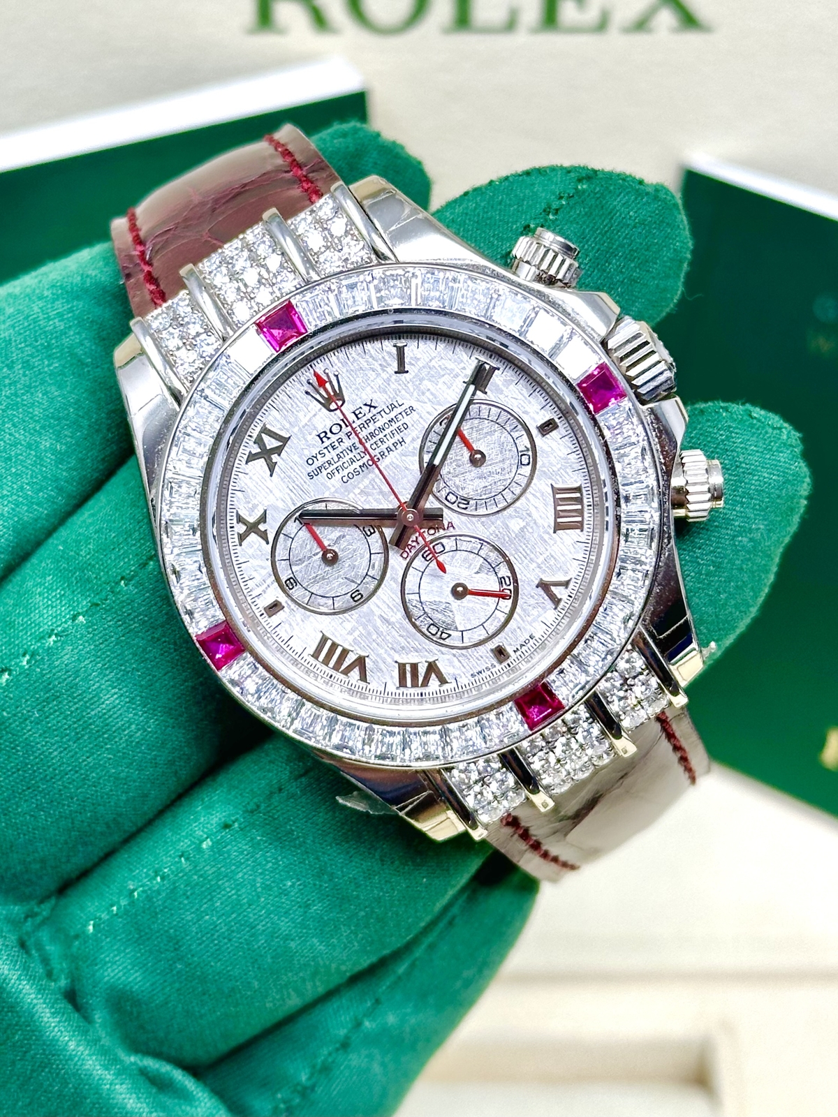 Rolex Daytona 1165994RU Special Edition Meteorite Dial Baguette & Ruby Bezel image 10