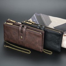 Mens Wallet with Chain Leather Long Bifold Trucker Wallet Vintage Biker Wallet