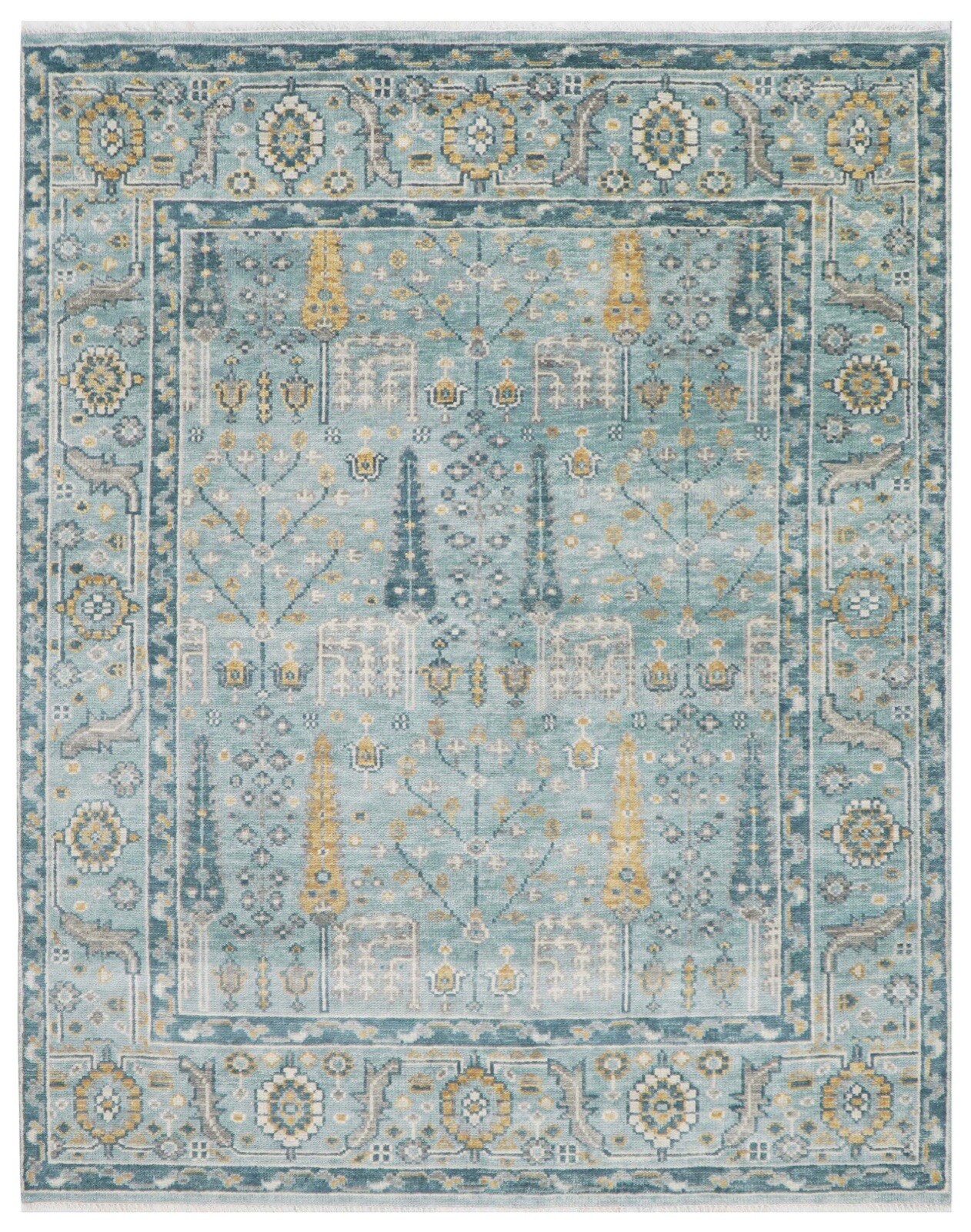 Hand Knotted Light Blue Tree of Life Living Room Area Rug 8x10 & 9x12 Wool Rug