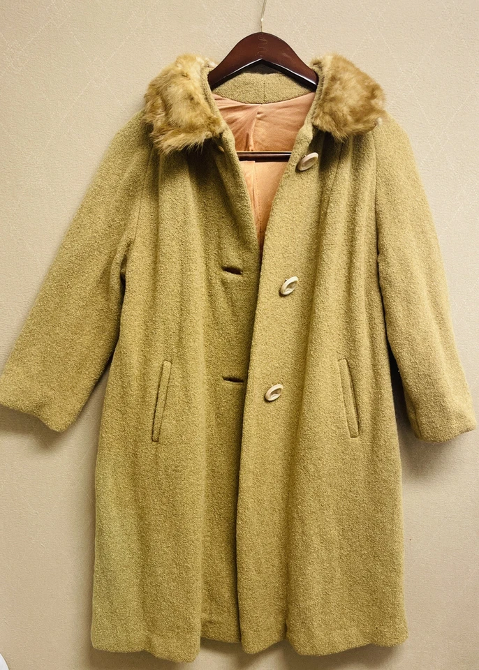 VTG Forstmann Frigelda Winter Coat Wool Fur Collar Satin Lined Button-up Size M - Image 3 of 4