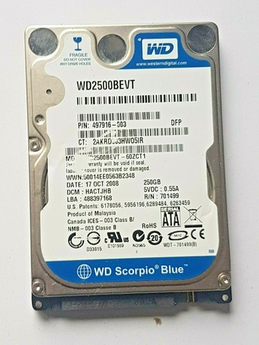 250 GB SATA Western Digital WD2500BEVT-60ZCT1 5400rpm 8MB HDD 2,5" Festplatte