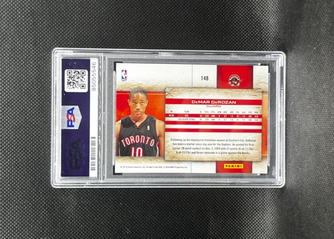 DEMAR DEROZAN signed auto 2009-10 PANINI ROOKIE CARD #148 GEM MT 10 RC w/COA PSA view 2