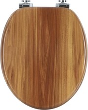 Image of Universal Soft Close Toilet Seat Wooden WC Seat with Strong Hinges Easy Clean UK